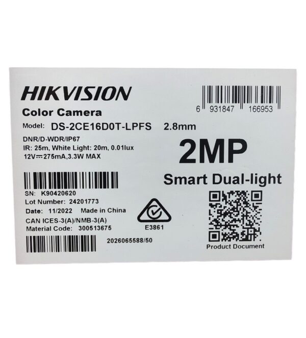 HIKVISION CAMERA HD BULLET MINI DS-2CE16D0T-LPFS 2MP 2.8MM - Imagem 2